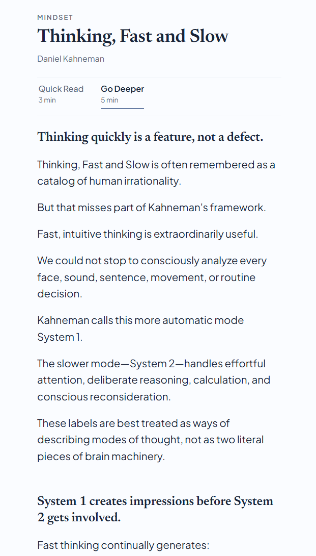 MindBrief Reader: Thinking, Fast and Slow by Daniel Kahneman with Quick Read and Go Deeper